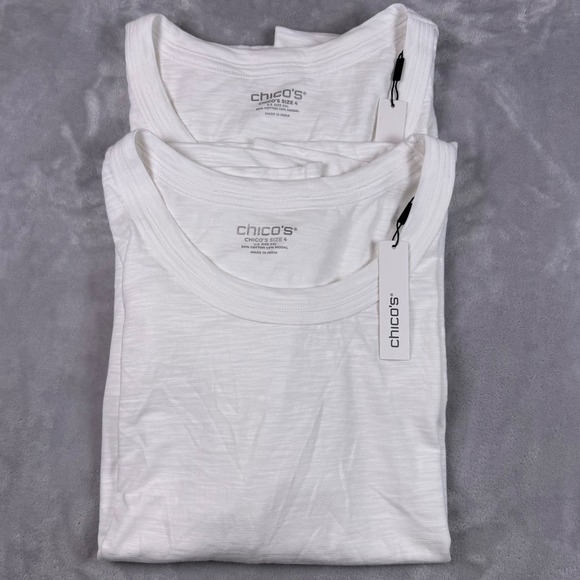 Chico's Tops - Chicos Cotton Slub Scoop Neck Elbow Tee Alabaster White Size 4 XXL Set of 2 NEW